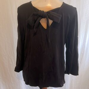 Gibson Ladies Black Top Large Long Sleeve Bow at Back of Neck 96% Rayon